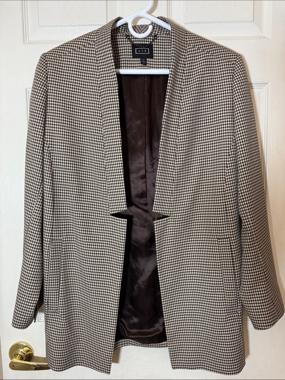 AYR Brown and Cream Houndstooth Open Blazer New Without Tag Sz 12